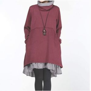 Mordenmiss Layered Ruffle Hem Cowl Neck Tunic/Mini Dress Pockets Large